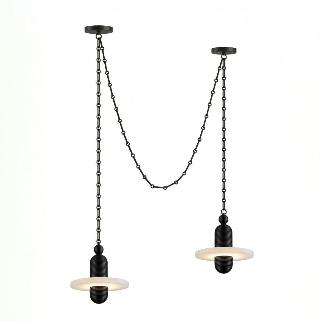 Black Metal Alabaster Chain-Hung Chandelier