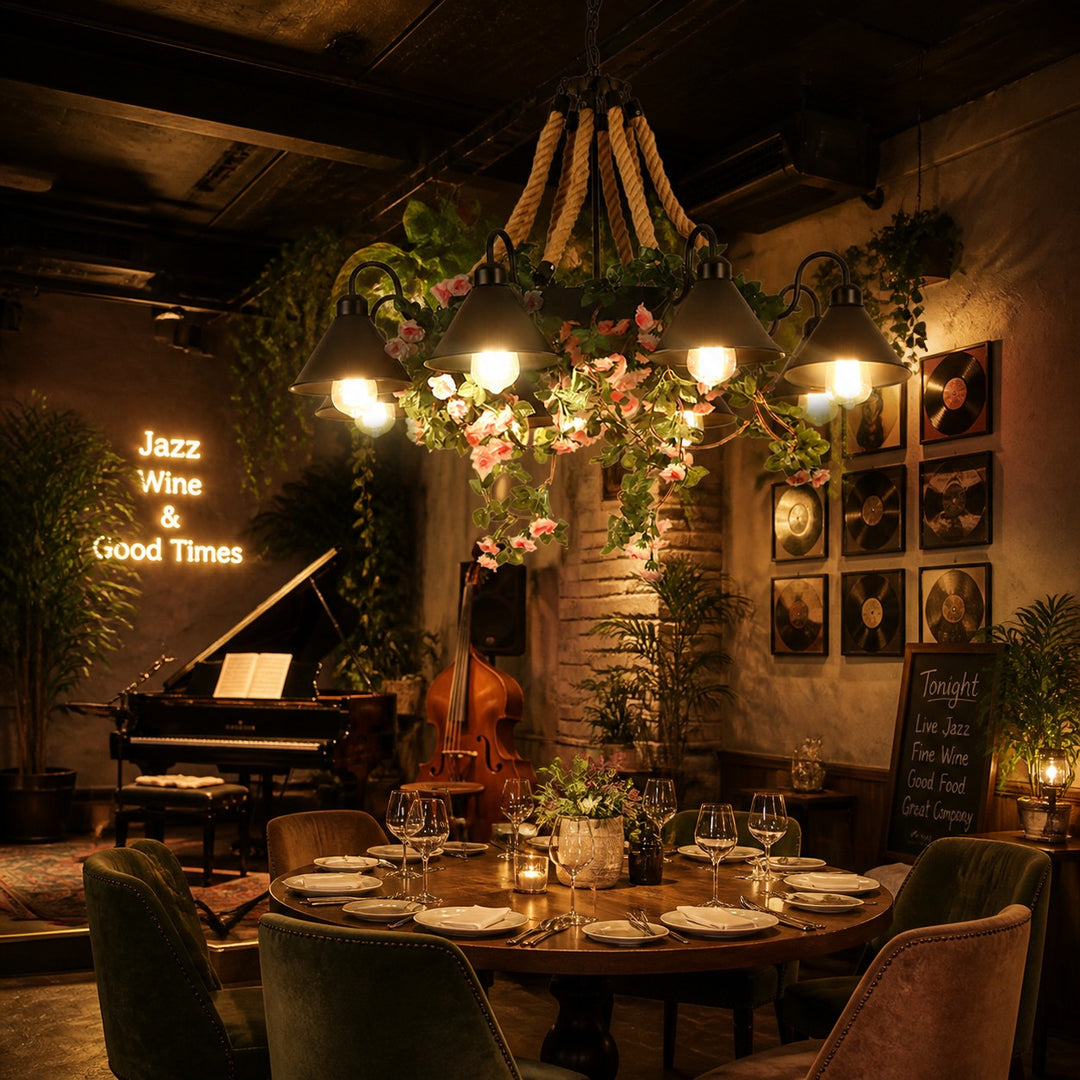 Rope and Greenery Wagon Wheel Chandelier