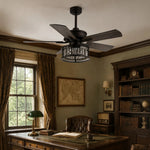 Cargar imagen en el visor de la Galería, Black caged ceiling fan light in a classic library room