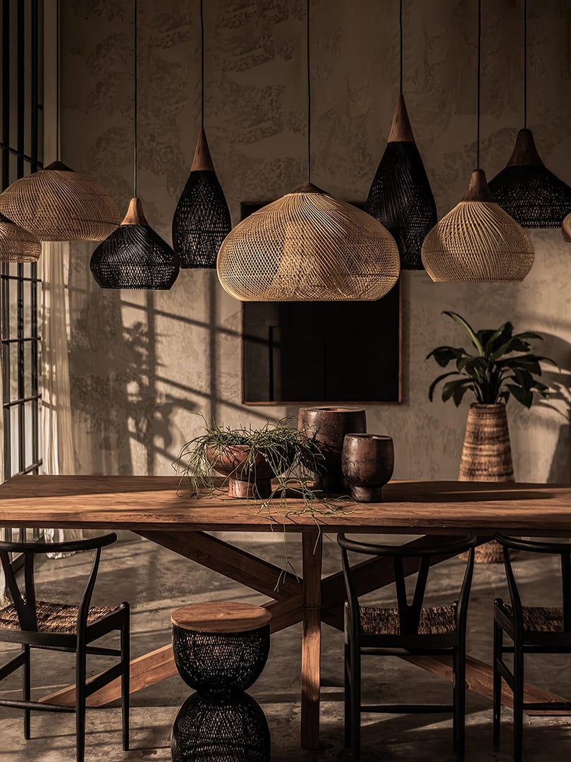 Woven Rattan Wood Plug-In Pendant Light