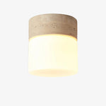 Cargar imagen en el visor de la Galería, Ivory travertine flush mount ceiling light with warm glass shade