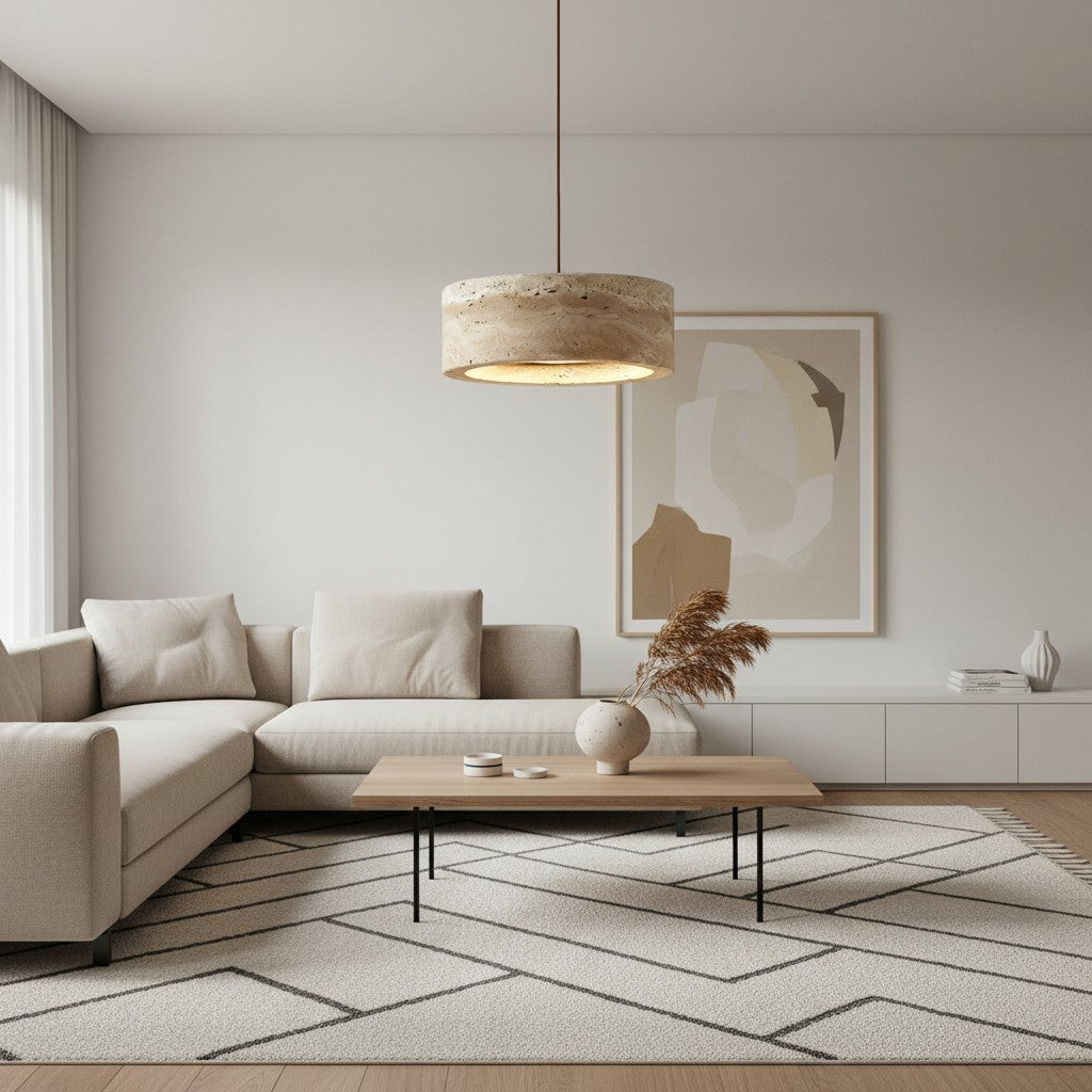 Lámpara colgante de piedra natural travertino Kairis - Iluminación de estilo vintage para comedores y salas de estar