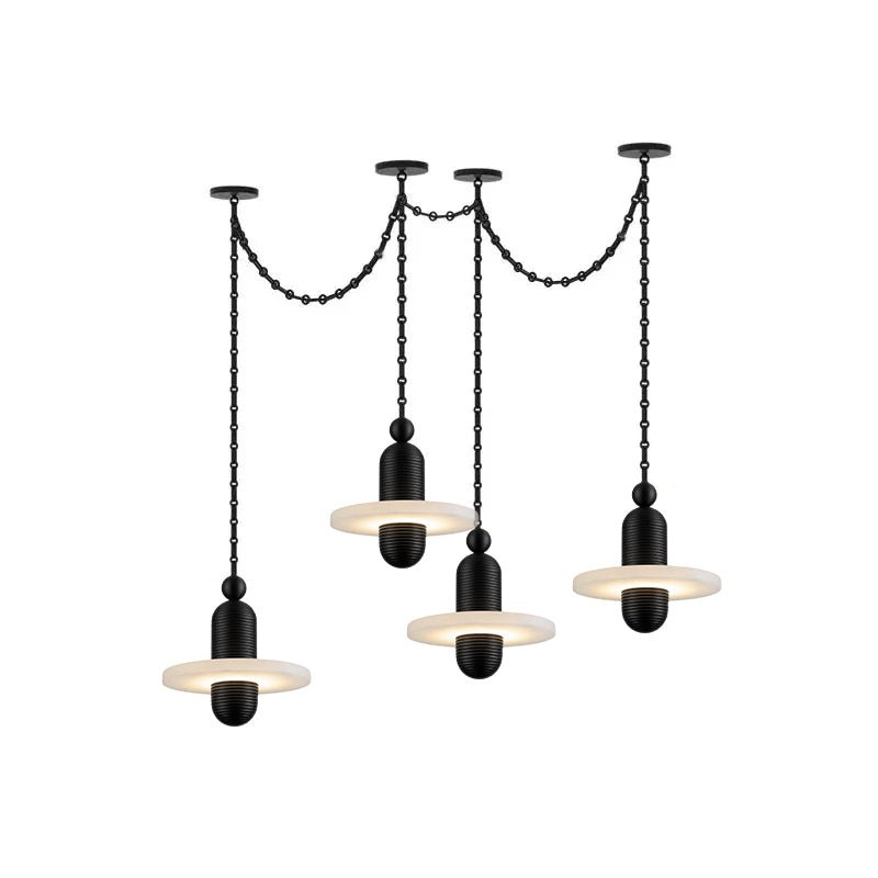 Black Metal Alabaster Chain-Hung Chandelier