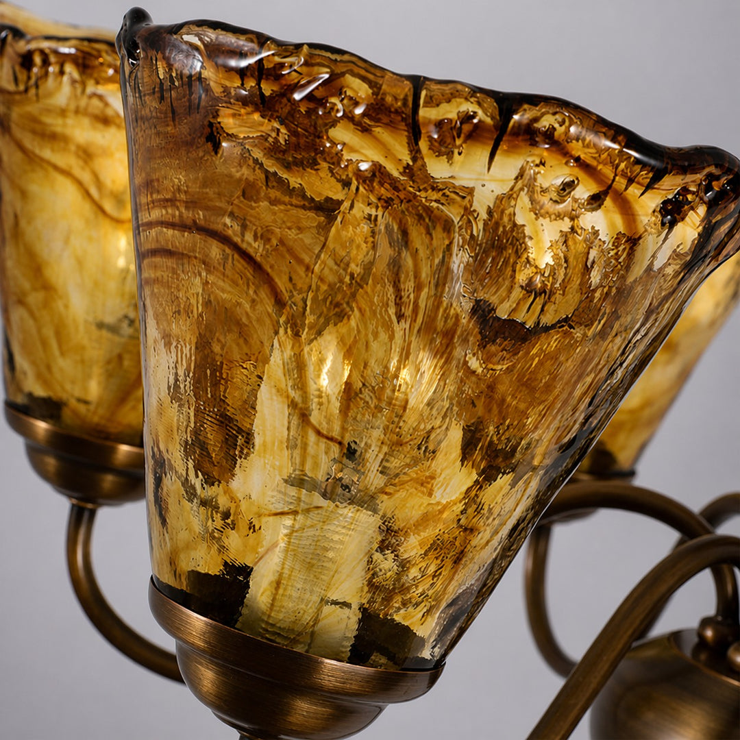 Amber Ruffle Glass Brass Chandelier