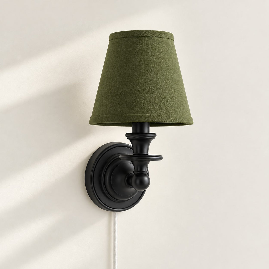 Rowan No-Wire Flat Drum Shade Wall Sconce – Plug-In Fabric Wall Light