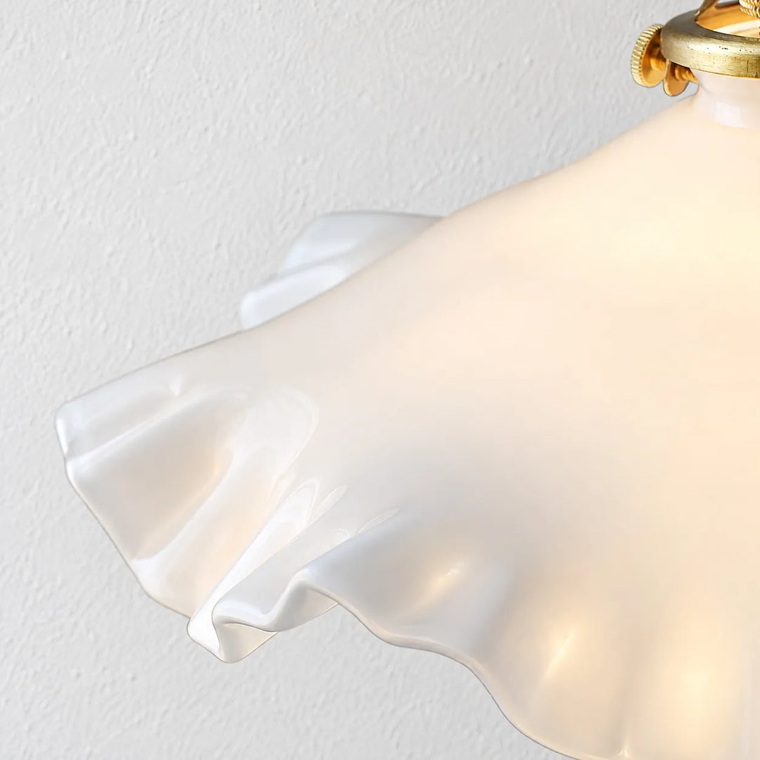 Vintage White Ruffled Glass Pendant Lamp