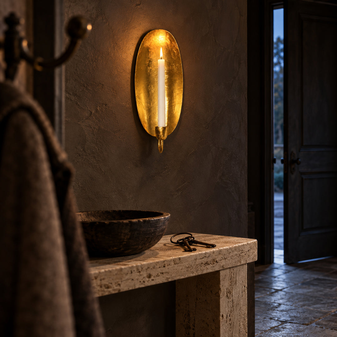 Gold Leaf Metal Wall Candle Holder – Round & Oval Sconce Designs