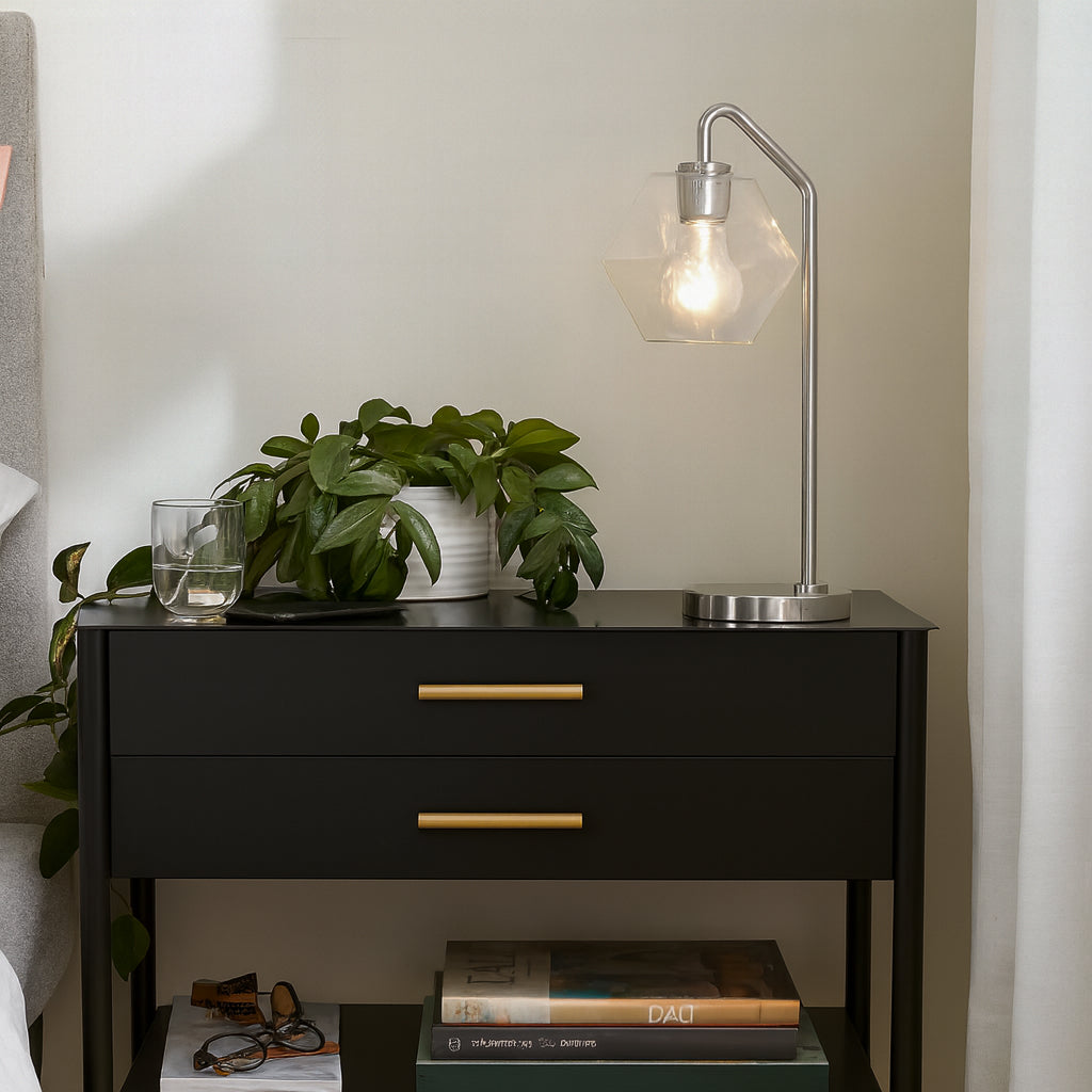 Lámpara de mesa de cristal facetado geométrico luminoso Talvior