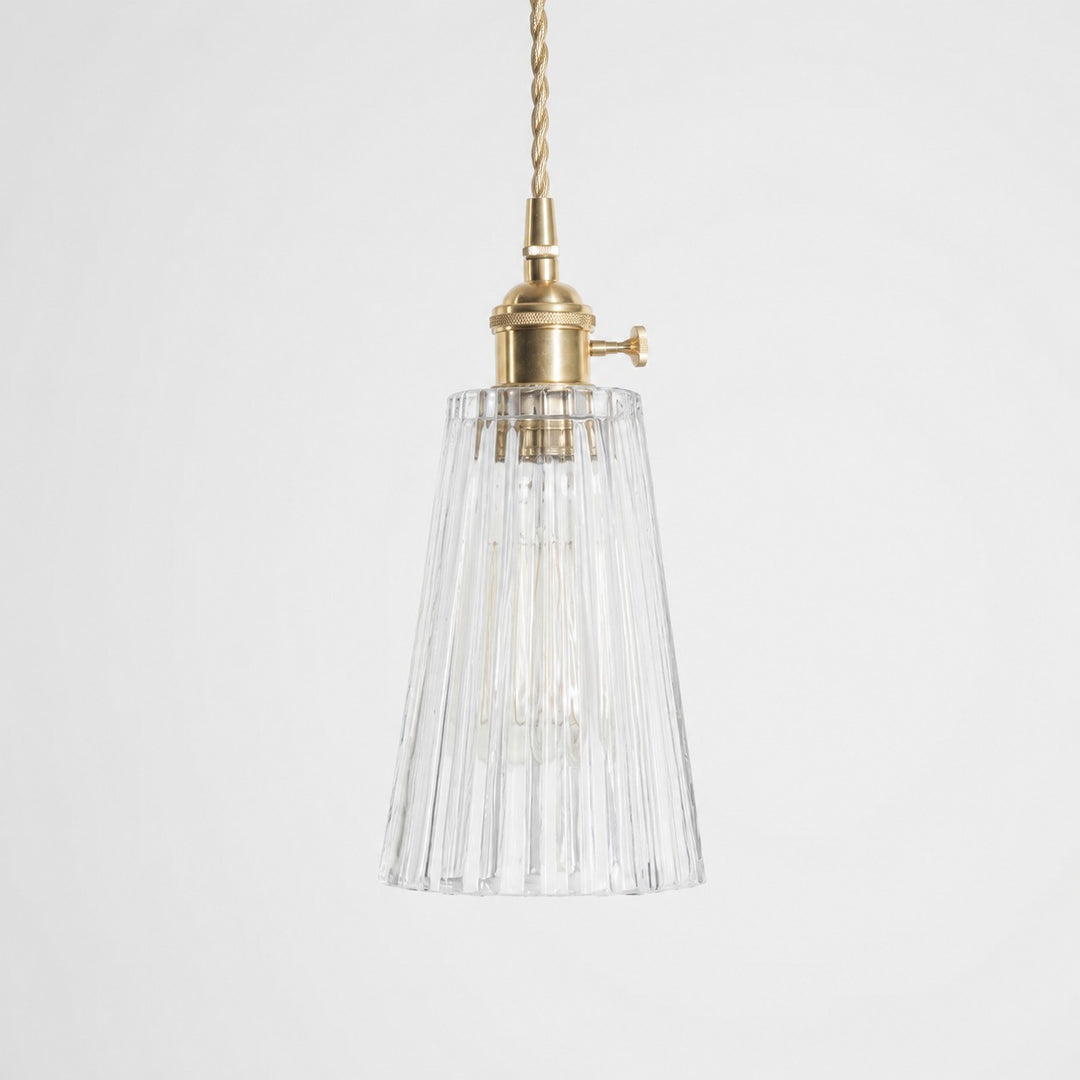 Style G textured glass shade with antique brass E27 socket, front view