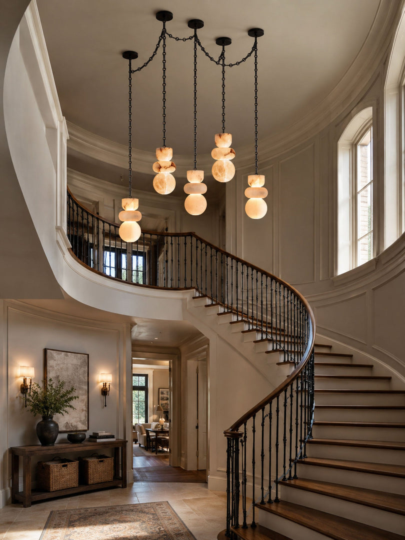 Black Metal Alabaster Chain Swag Chandelier