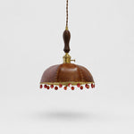 Load image into Gallery viewer, Vintage brown leather dome pendant lamp with red crystal drops