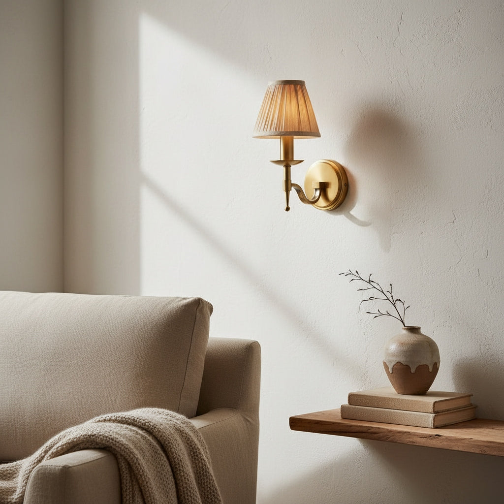 Tela Timeless Transitional Wall Lamp with Fabric Shade for Bedroom Dining Room