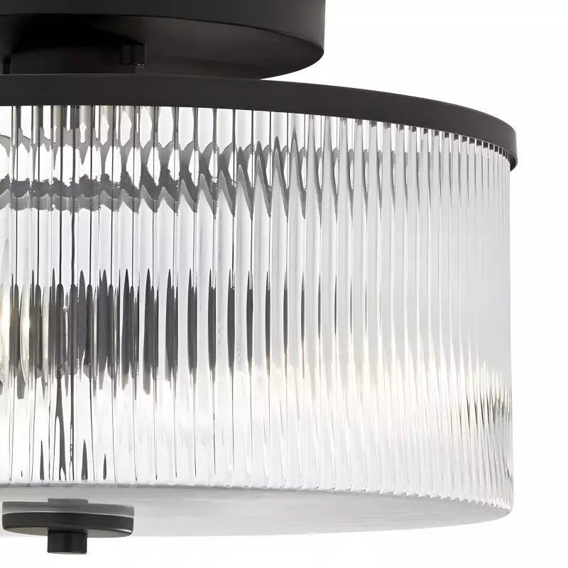 Rivora Vintage Ribbed-Glass Drum Flush Ceiling Light for Living Room