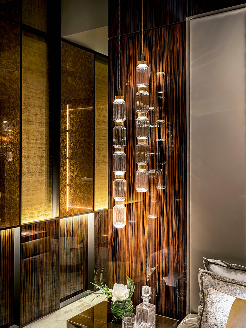 Suspension contemporaine - Fer, métal, verre, or, marron, résistante à l'humidité