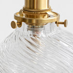 Load image into Gallery viewer, Close view of clear ribbed glass and brass connection