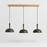 Load image into Gallery viewer, Deep green three-light leather bar pendant without crystal drops