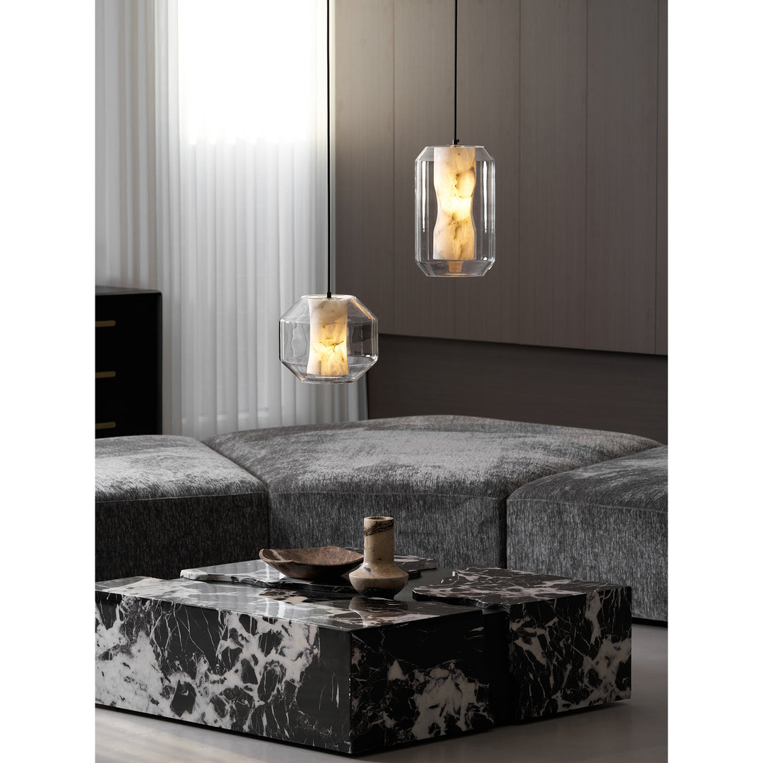 Suspension en verre et albâtre