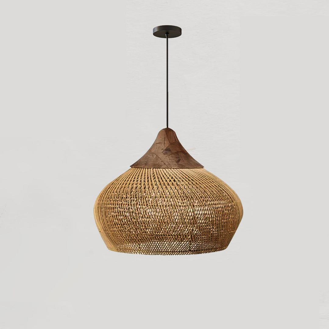 Woven Rattan Wood Plug-In Pendant Light