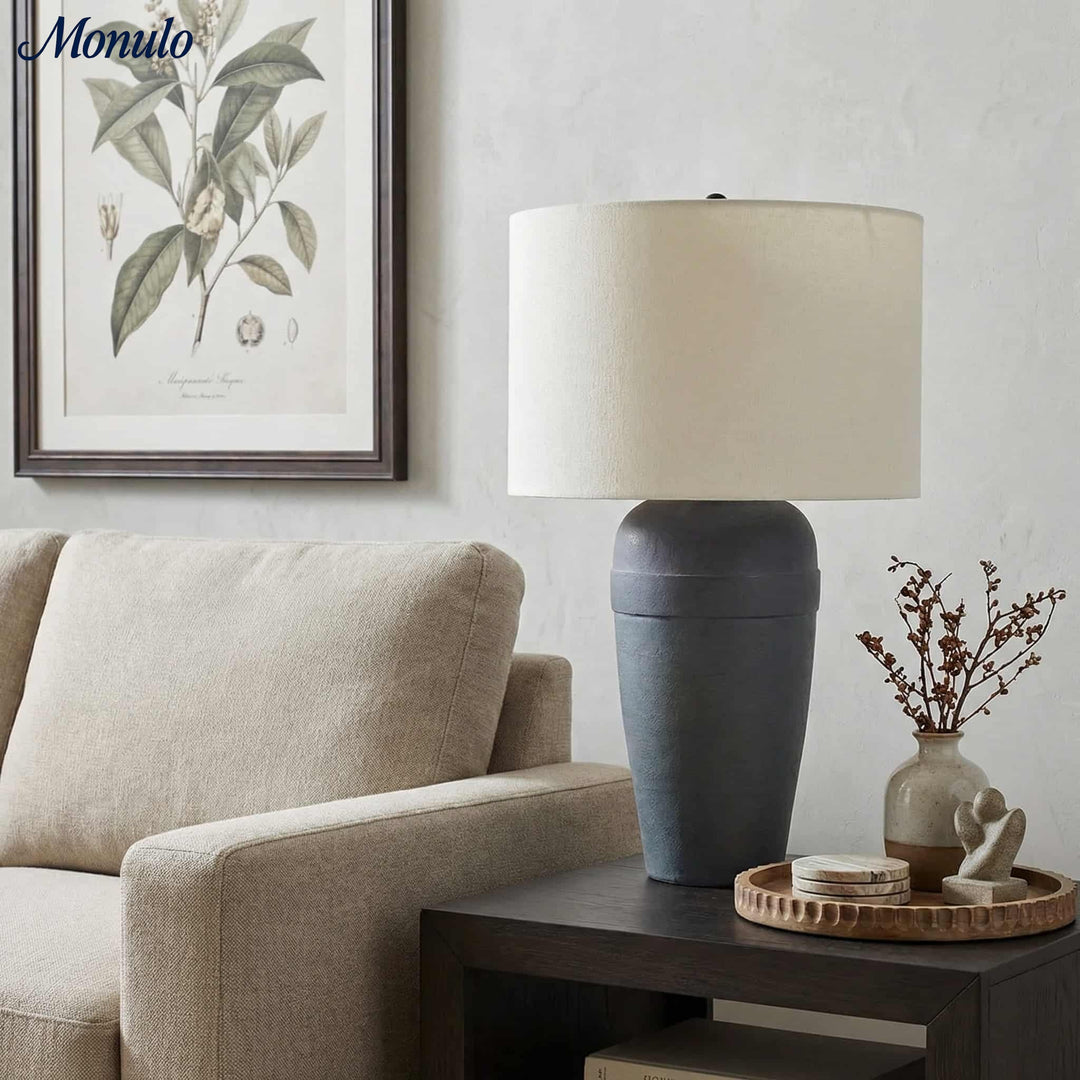 Lampe de table Ceruna à base en céramique texturée avec abat-jour en tissu - Éclairage moderne de chevet pour chambre à coucher