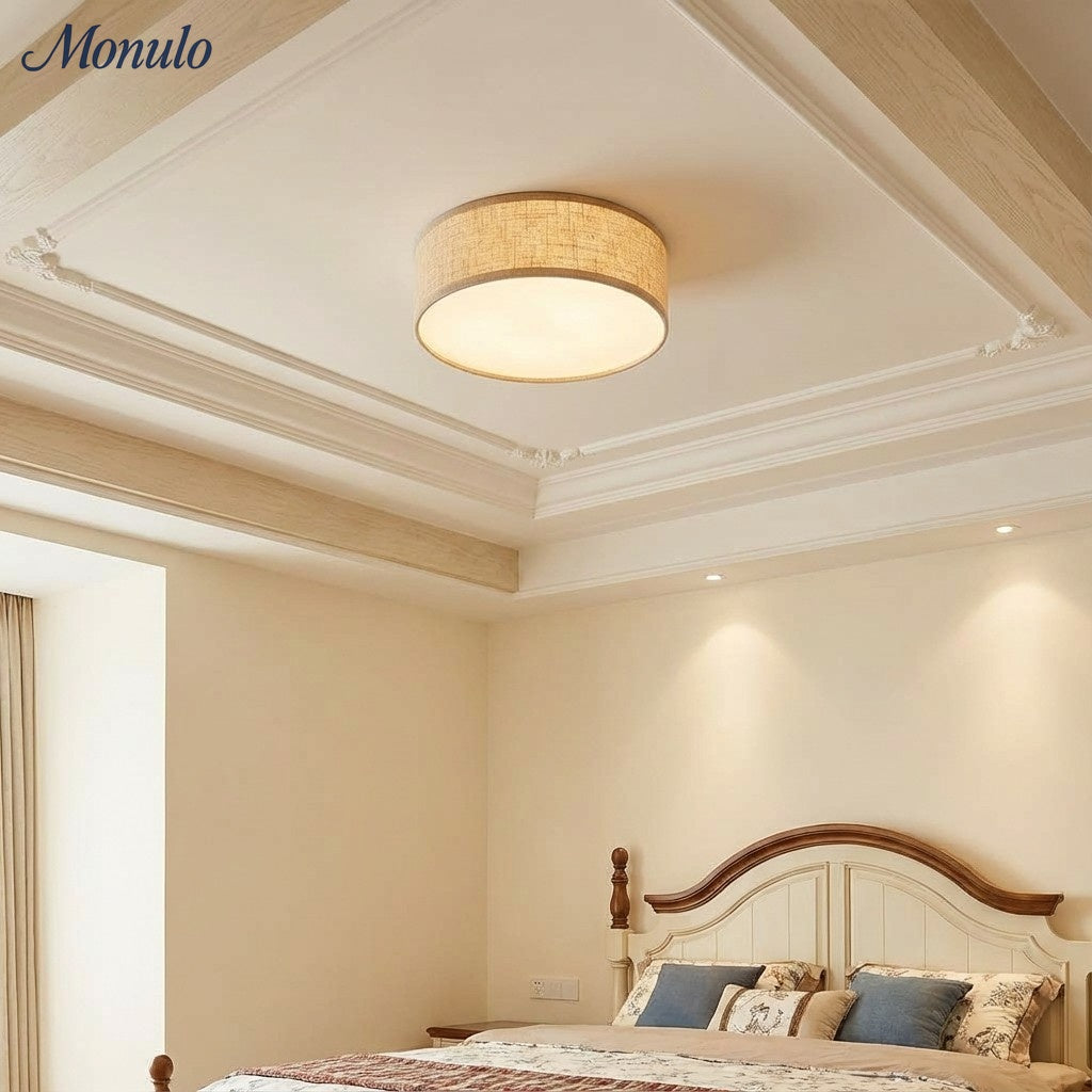 Dumora Drum Flush Mount Ceiling Light - Linen Shade Modern Elegance
