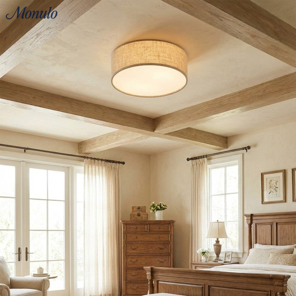 Dumora Drum Flush Mount Ceiling Light - Linen Shade Modern Elegance