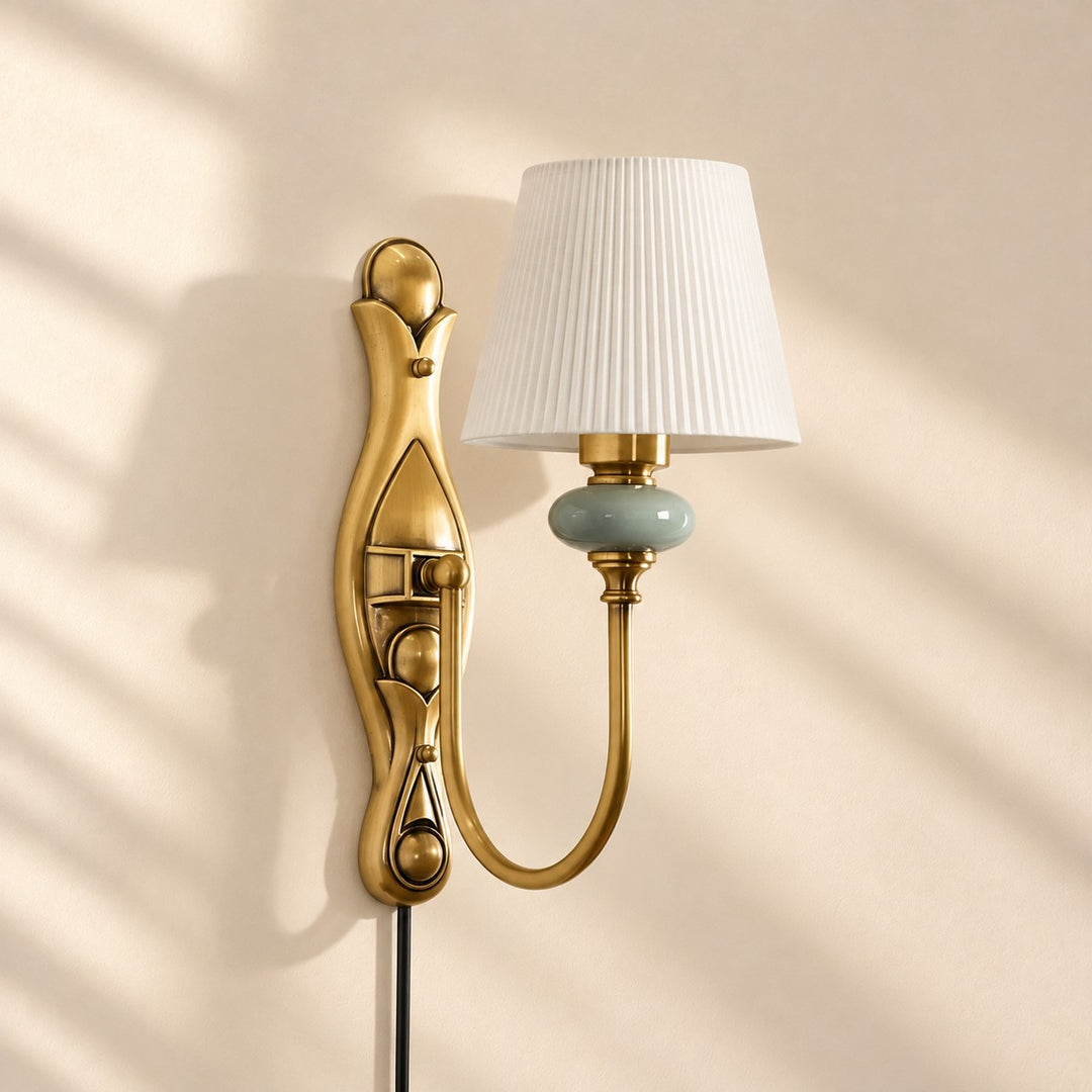 Rowanea Fabric Shade Ceramic Plug-In Wall Sconce