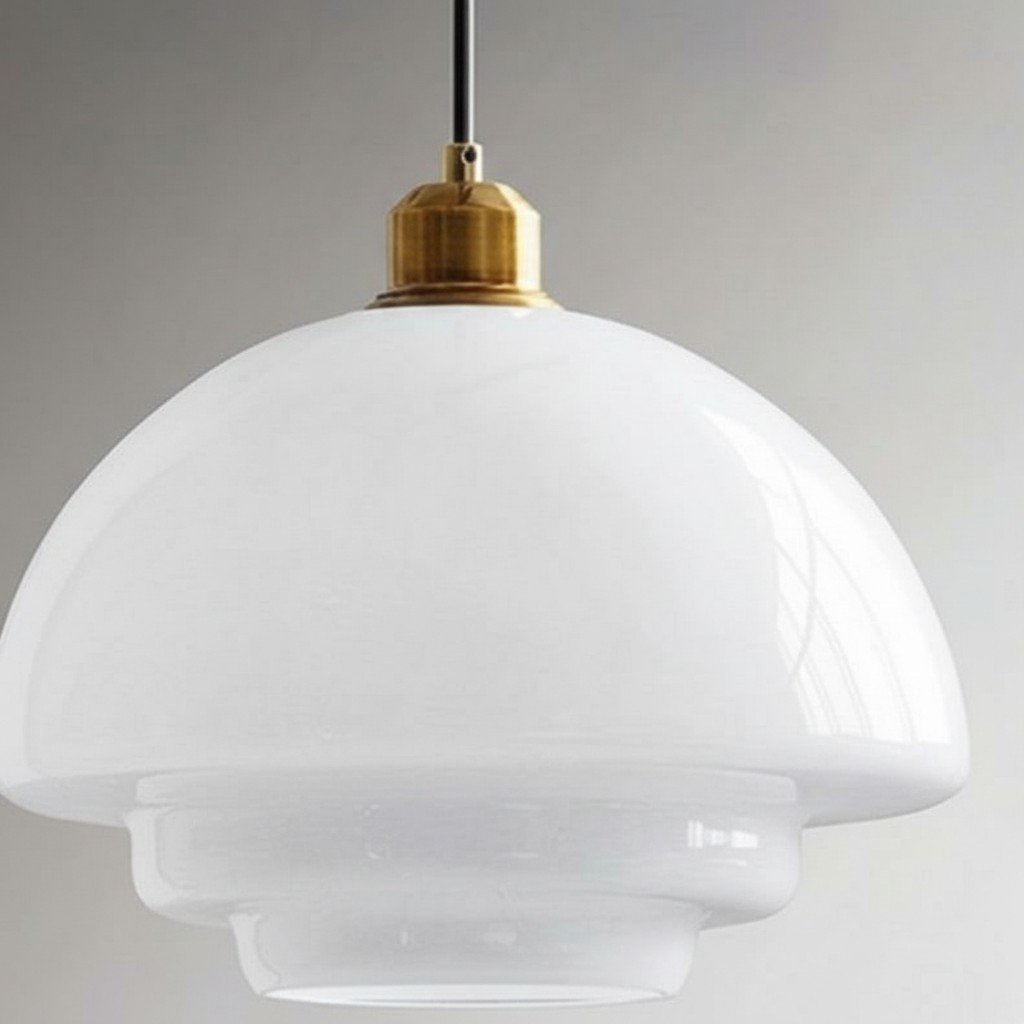 Suspension Art Déco Opalisse – Lampe de Plafond à Dôme en Verre Opalin pour Salle à Manger N07