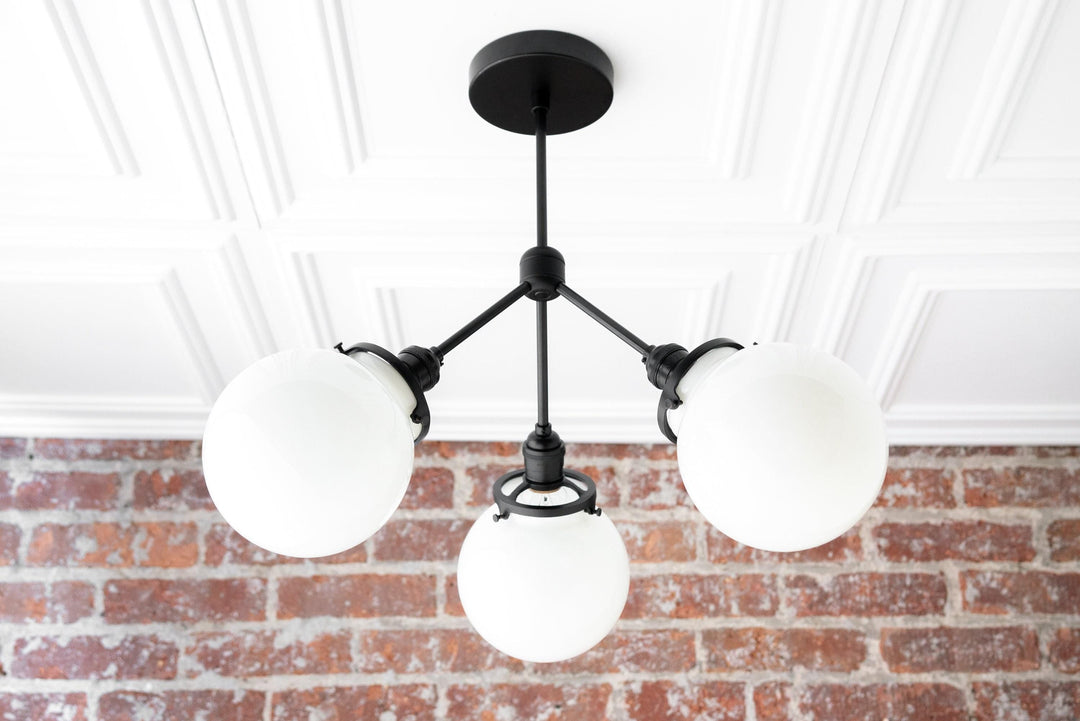 Glorica Glass Opal Globe Semi-Flush Ceiling Light – Modern Mid-Century Dining Room Fixture