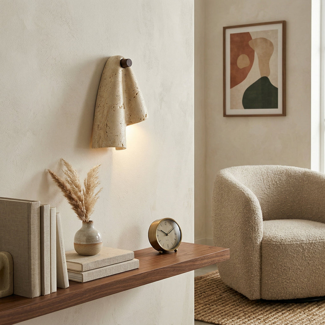 Travertin-Wandlampe – Minimalistische Stein-Wandleuchte Dekorative Beleuchtung für Wohnzimmer