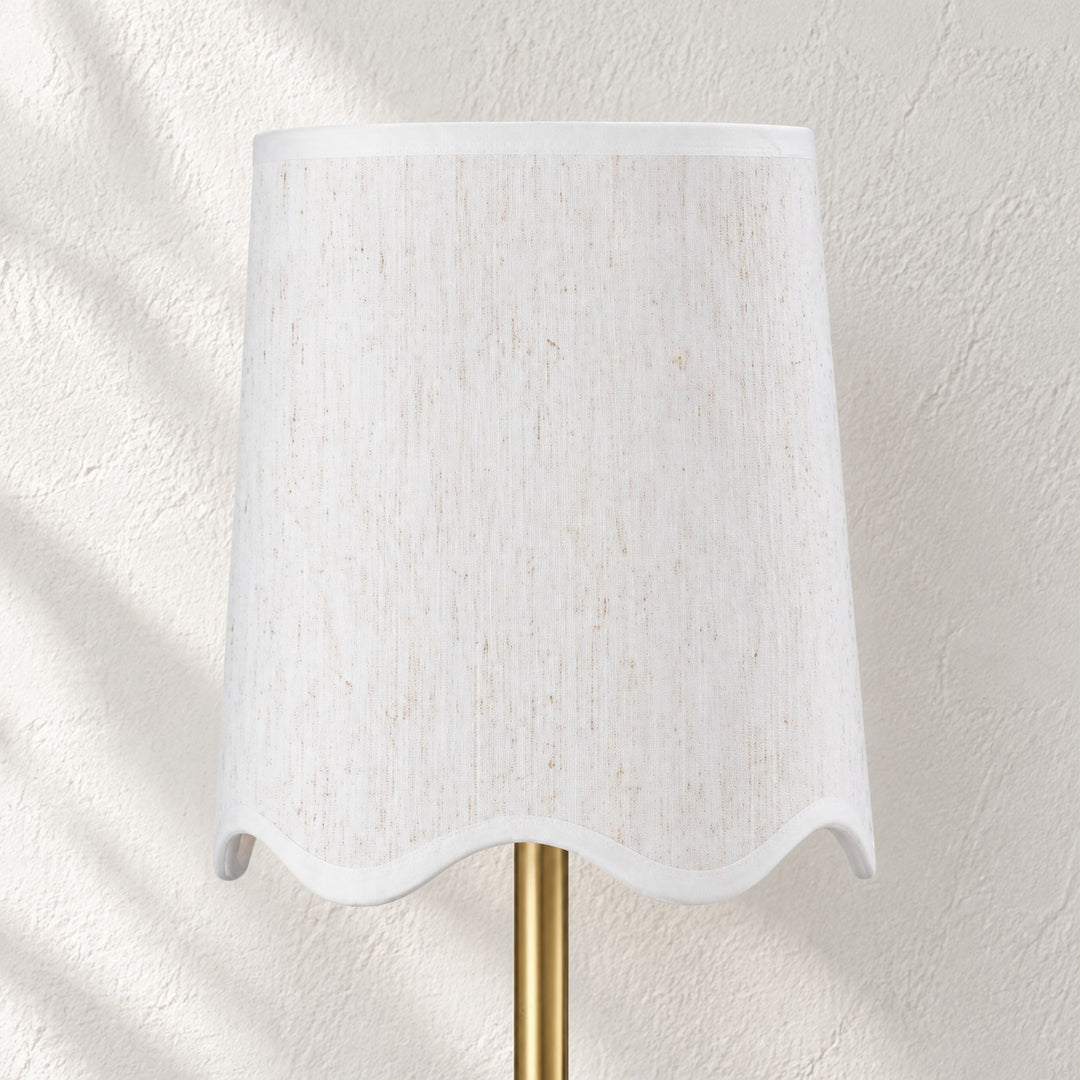 Brass Plug-In Wall Sconce with White Fabric Shade