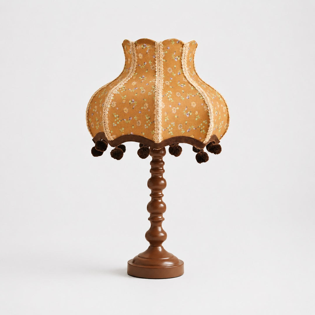 Vintage warm coffee floral fabric table lamp on white background