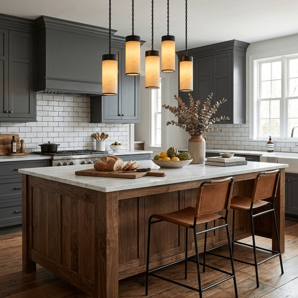 Cream Alabaster Chain Hardwired Pendant Light