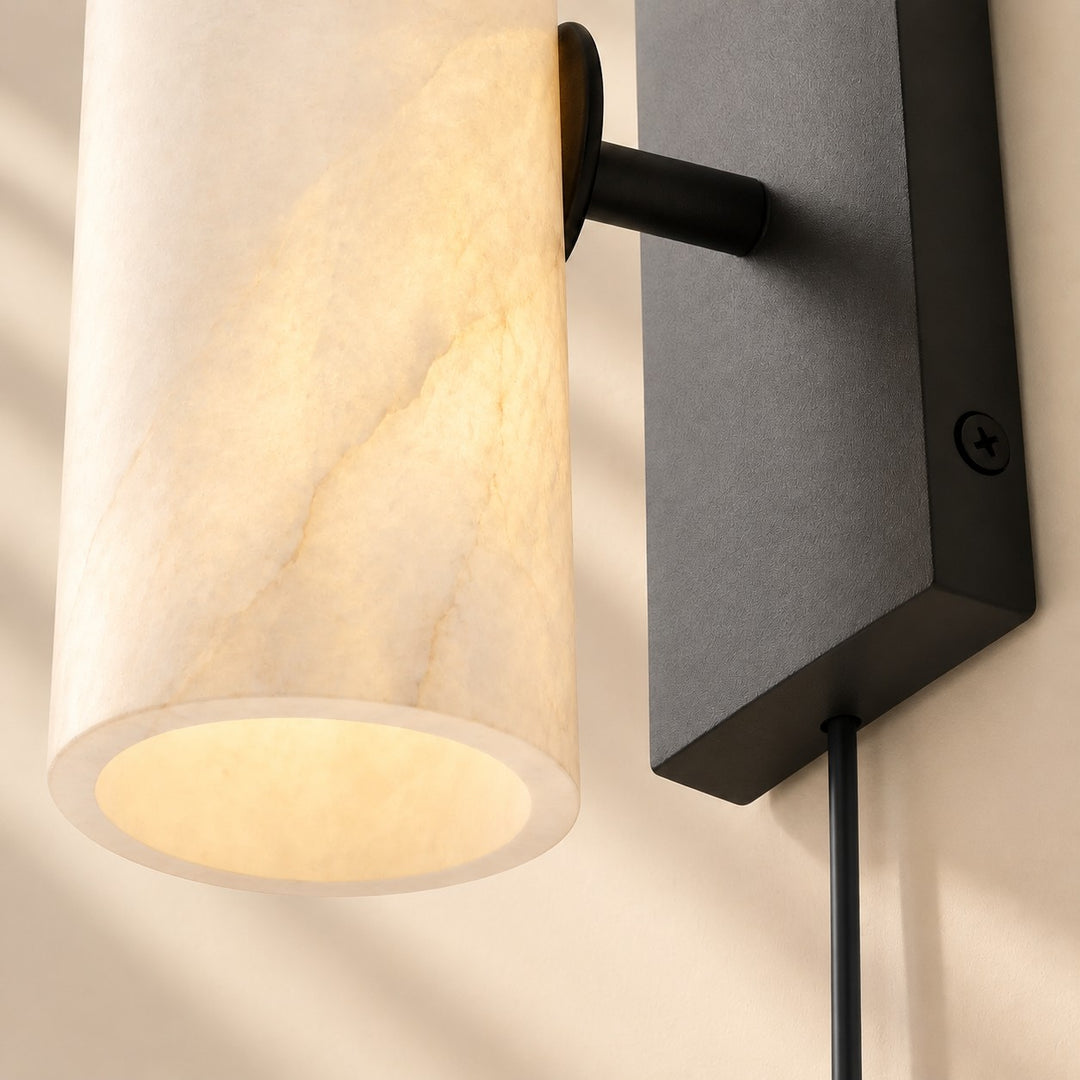 Wolvina Plug-In Natural Marble Tube Wall Sconce