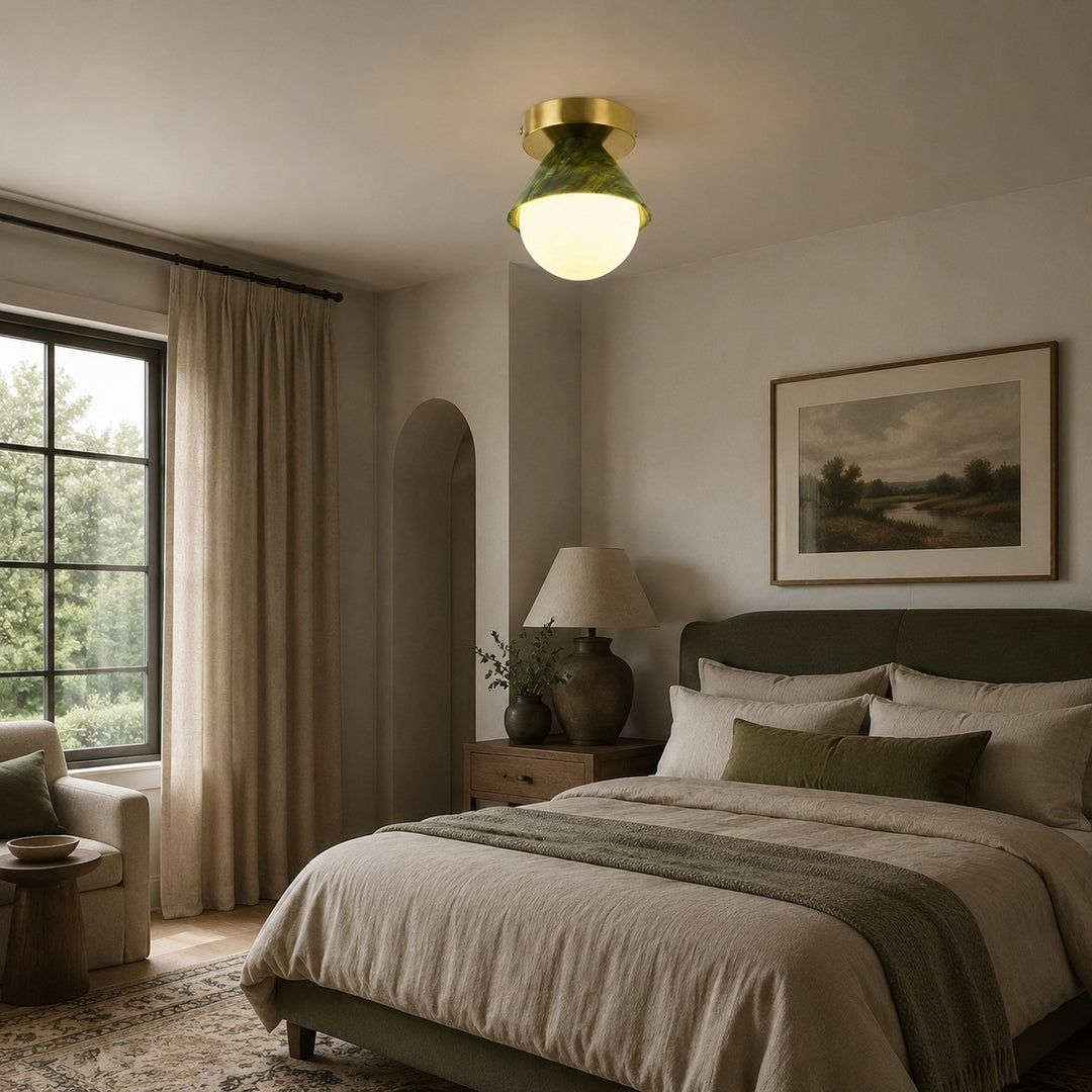 French Green Jade Flush Mount Ceiling Lamp