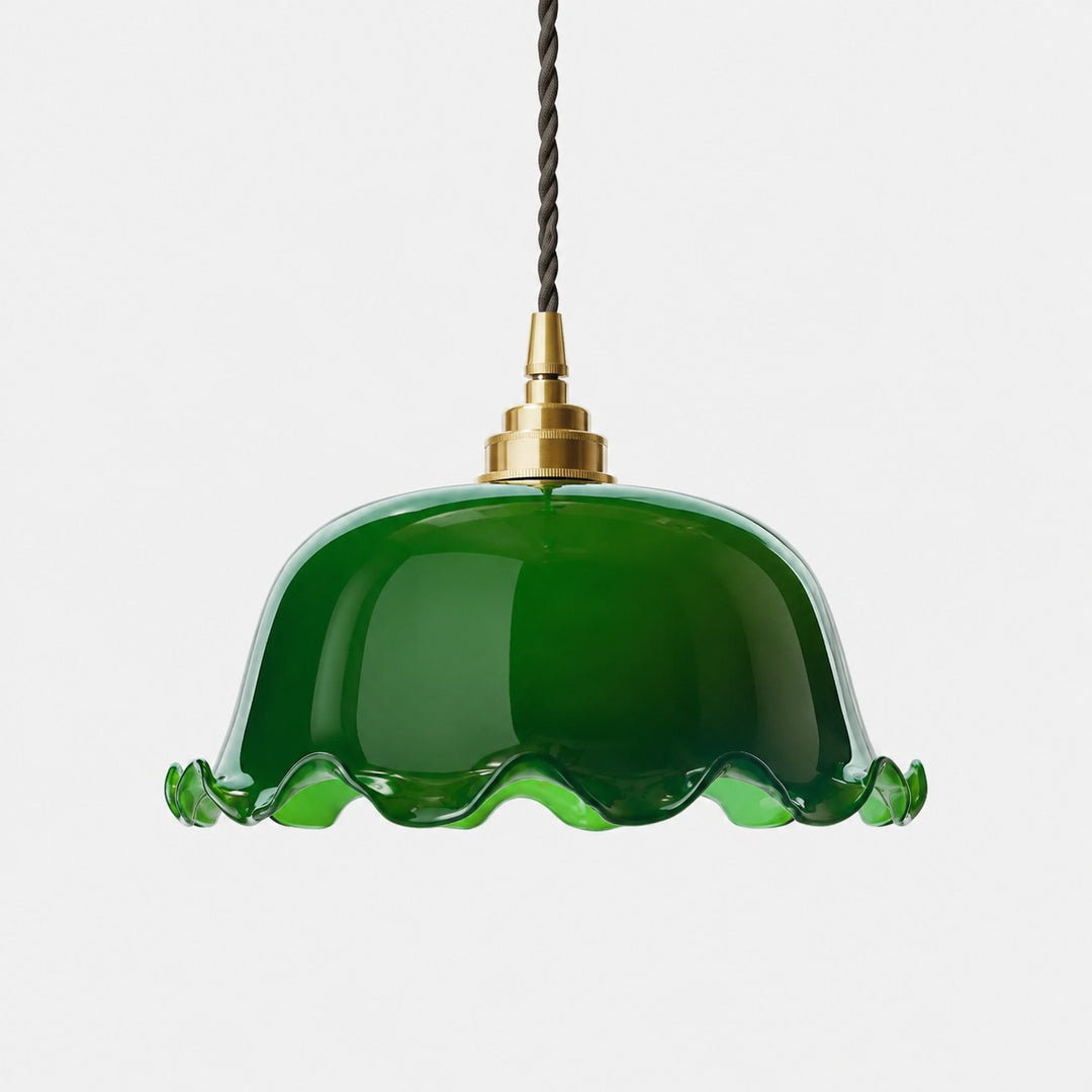 Green wavy glass pendant light with brass base