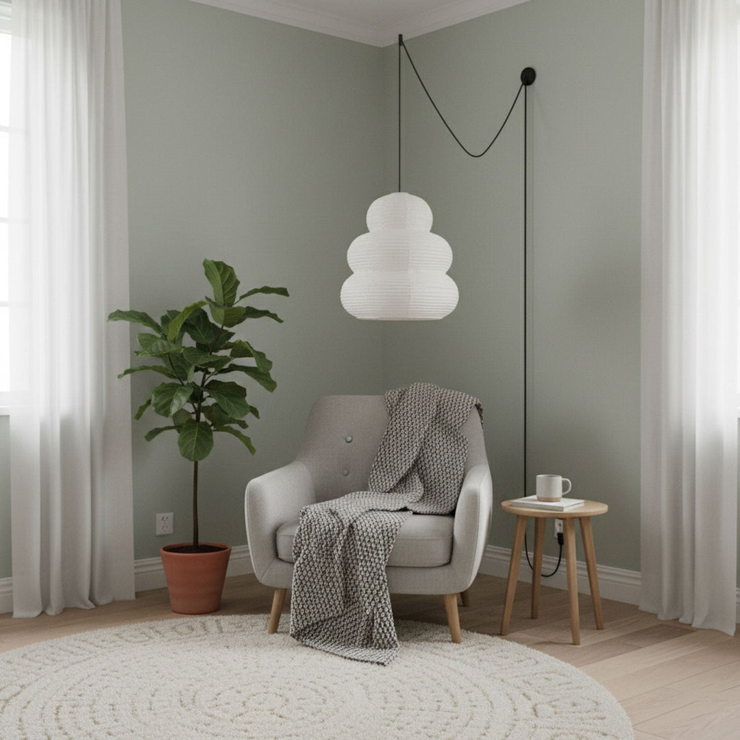 Beige Mulberry Paper Swag Pendant Light