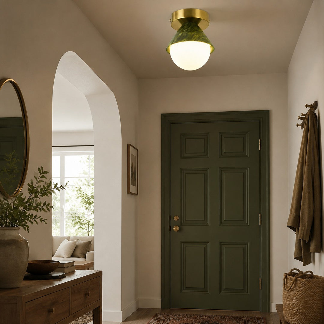 French Green Jade Flush Mount Ceiling Lamp