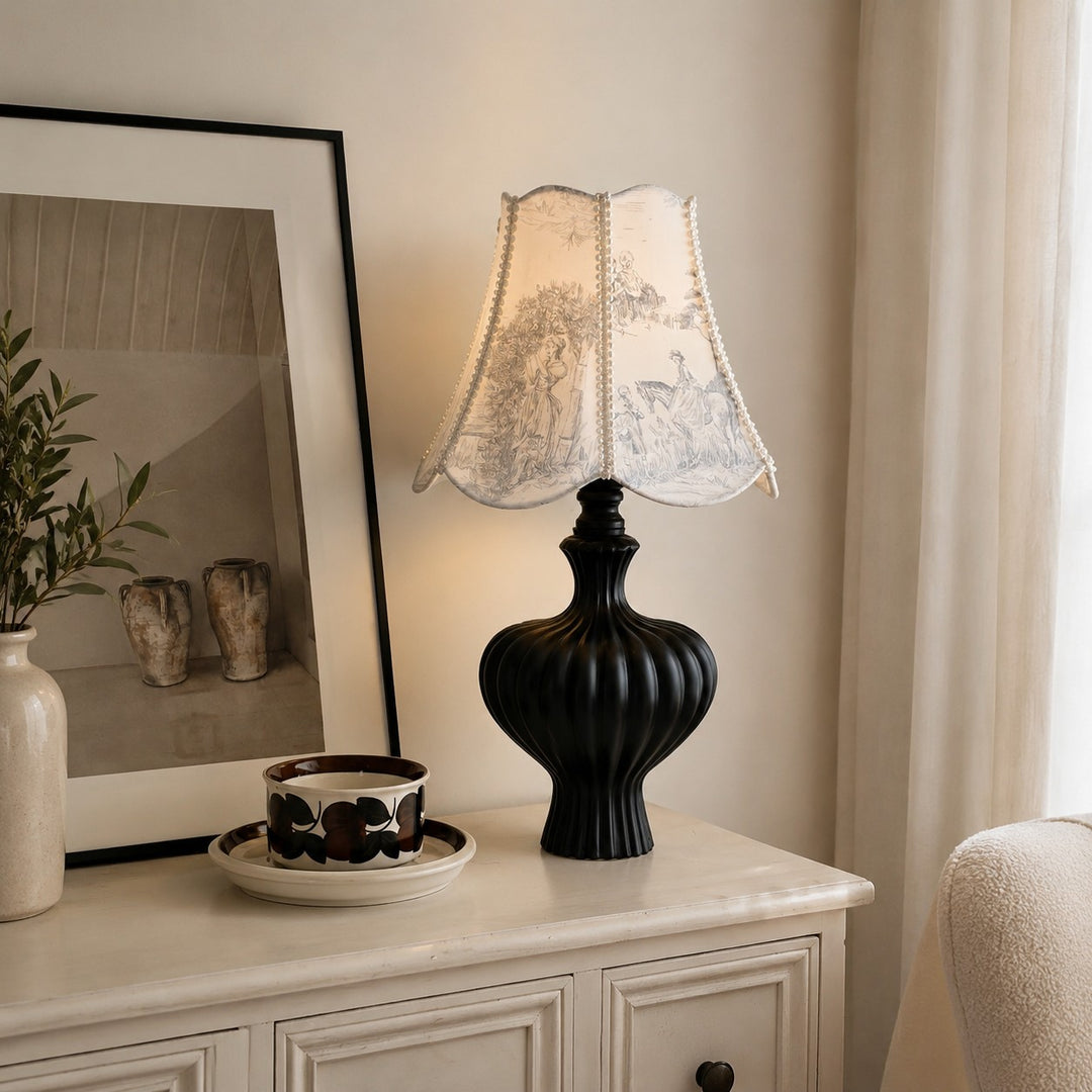 Lampe de table française vintage avec abat-jour imprimé
