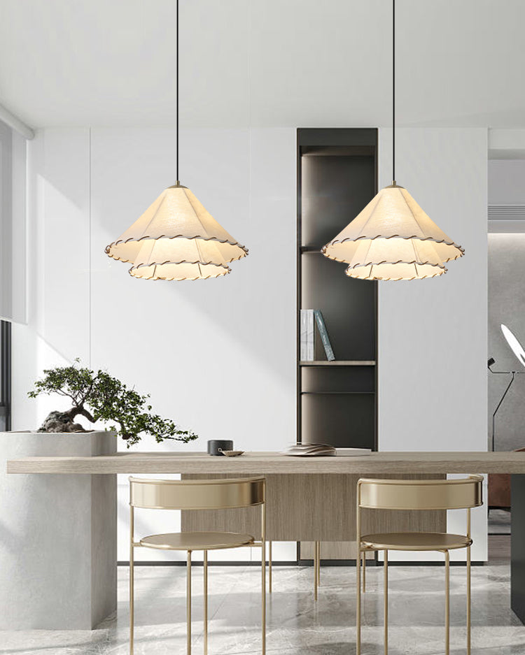 White Fabric And Metal Plug-In Pendant