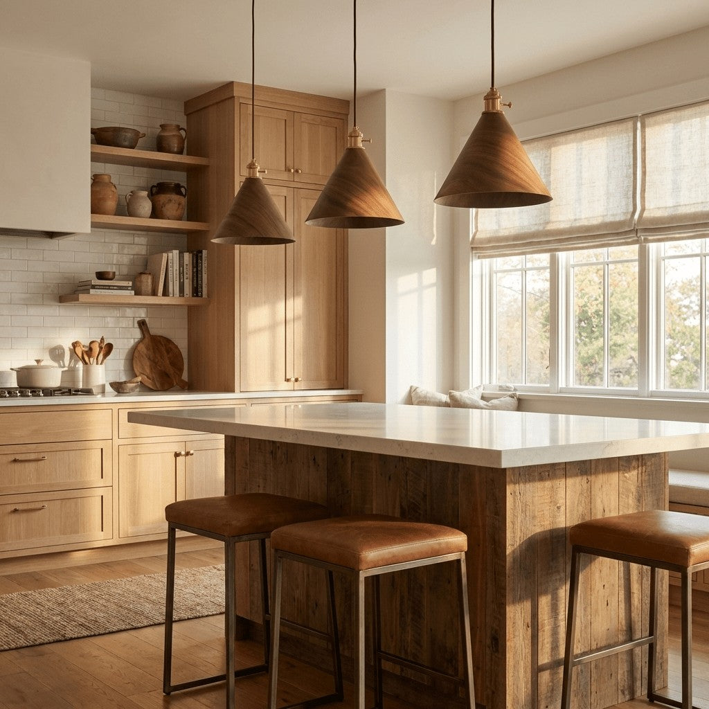 Turned Wood Conical Plug-In Pendant