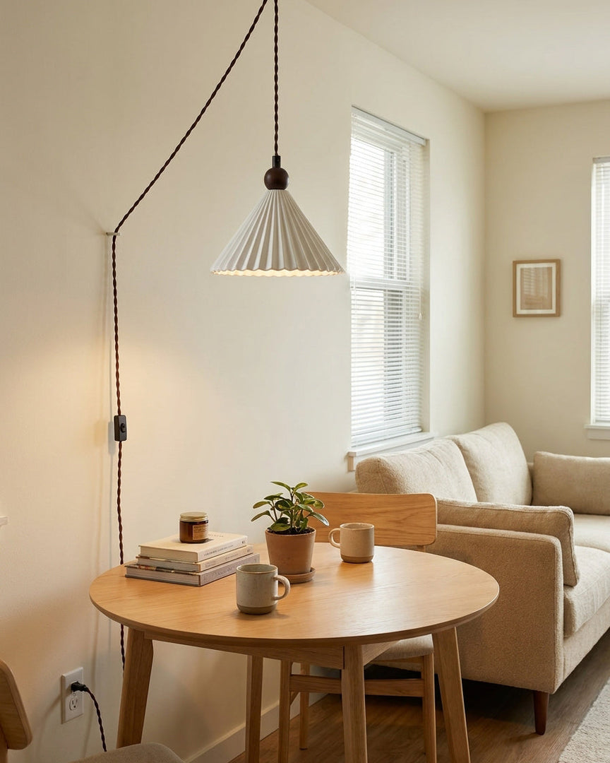 Pleated Ceramic Plug-In Swag Pendant