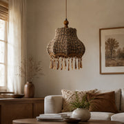 Lampe suspendue vintage à franges en tissu
