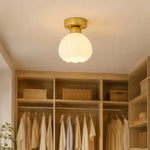 Load image into Gallery viewer, Milk glass flower ceiling light in a small dressing room