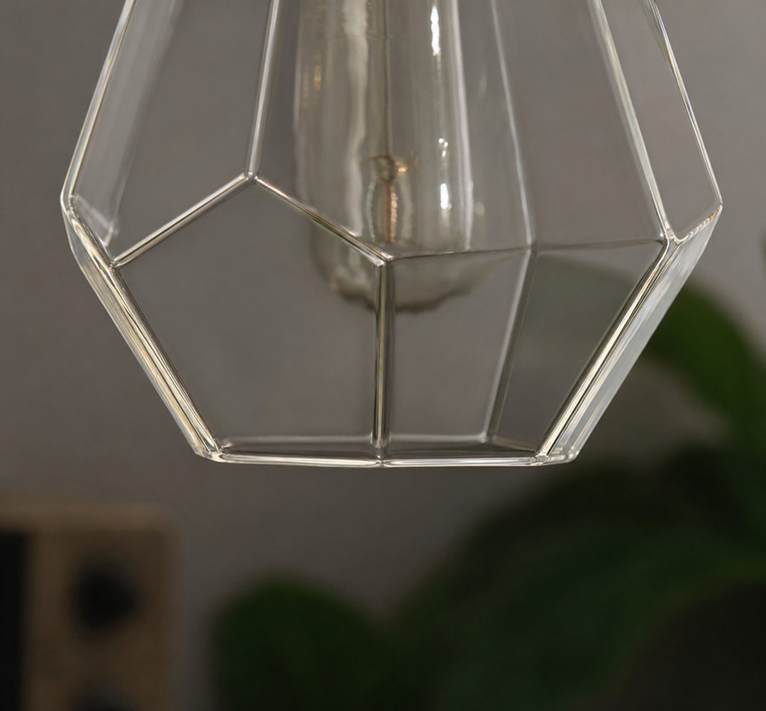 Faceted clear glass shade lower edge close-up