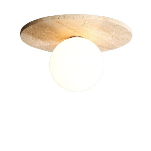 Japanese Round Yellow Travertine Shade Semi-Flush Mount Ceiling Light M12
