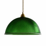 Bild in Gallery-Viewer laden, Emerald green ribbed glass pendant light on a white background