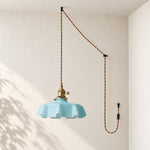 Load image into Gallery viewer, Pleated Glass Antique Brass Plug-In Swag Pendant