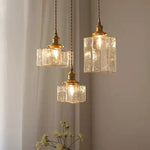 Load image into Gallery viewer, Traditional Vintage Square Rectangle Ripple Glass Iron 1-Light Pendant Light For Living Room
