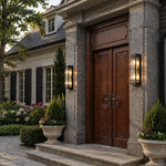 Cargar imagen en el visor de la Galería, Black glass outdoor wall sconce outdoor installation scene