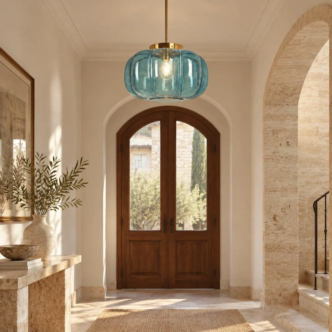 Ribbed Glass Dome Pendant with one light and ribbed texture - New2609-1024640 interior scene